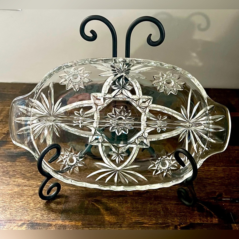 Anchor Hocking EAPC Star of David Relish Dish Serving Pickle Olive Pressed Glass